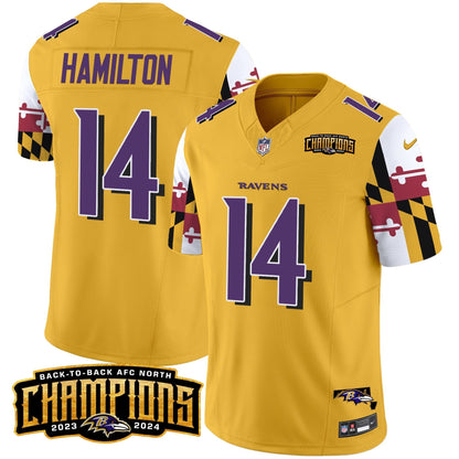 Ravens Maryland Flag Back To Back AFC North Champions Patch Vapor Limited Jersey - All Stitched-DTD