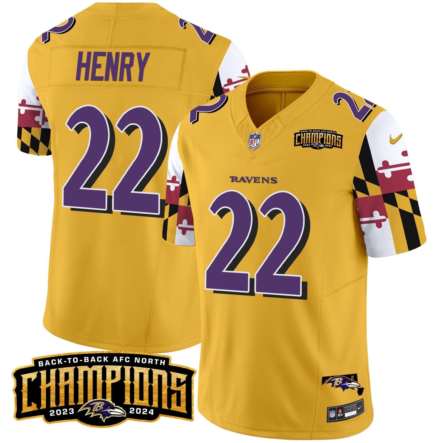 Ravens Maryland Flag Back To Back AFC North Champions Patch Vapor Limited Jersey - All Stitched-DTD