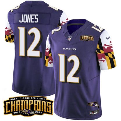 Ravens Maryland Flag Back To Back AFC North Champions Patch Vapor Limited Jersey - All Stitched-DTD