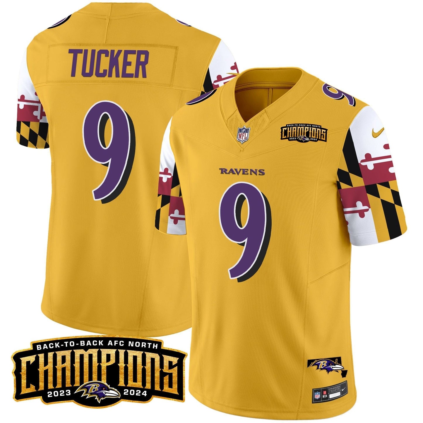 Ravens Maryland Flag Back To Back AFC North Champions Patch Vapor Limited Jersey - All Stitched-DTD