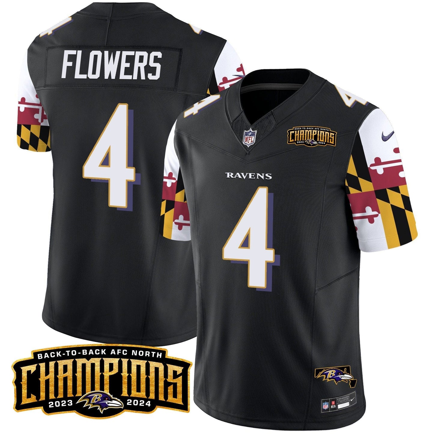 Ravens Maryland Flag Back To Back AFC North Champions Patch Vapor Limited Jersey - All Stitched-DTD
