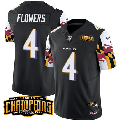 Ravens Maryland Flag Back To Back AFC North Champions Patch Vapor Limited Jersey - All Stitched-DTD