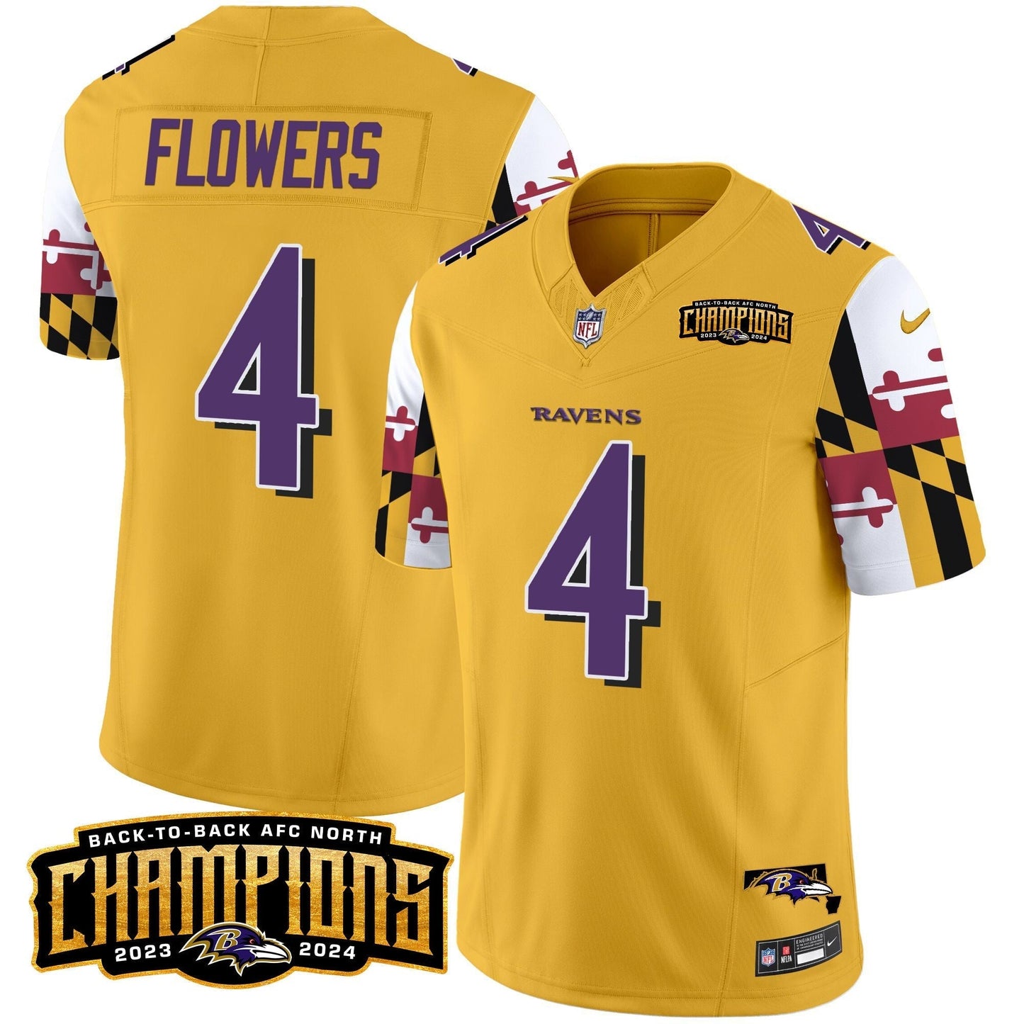 Ravens Maryland Flag Back To Back AFC North Champions Patch Vapor Limited Jersey - All Stitched-DTD