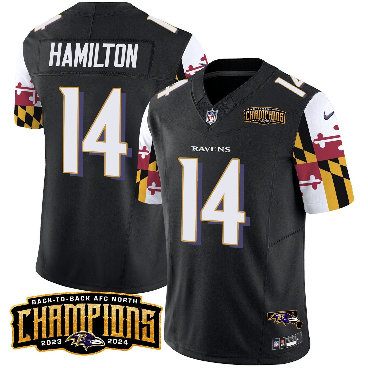 Ravens Maryland Flag Back To Back AFC North Champions Patch Vapor Limited Jersey - All Stitched-DTD