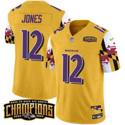 Ravens Maryland Flag Back To Back AFC North Champions Patch Vapor Limited Jersey - All Stitched-DTD