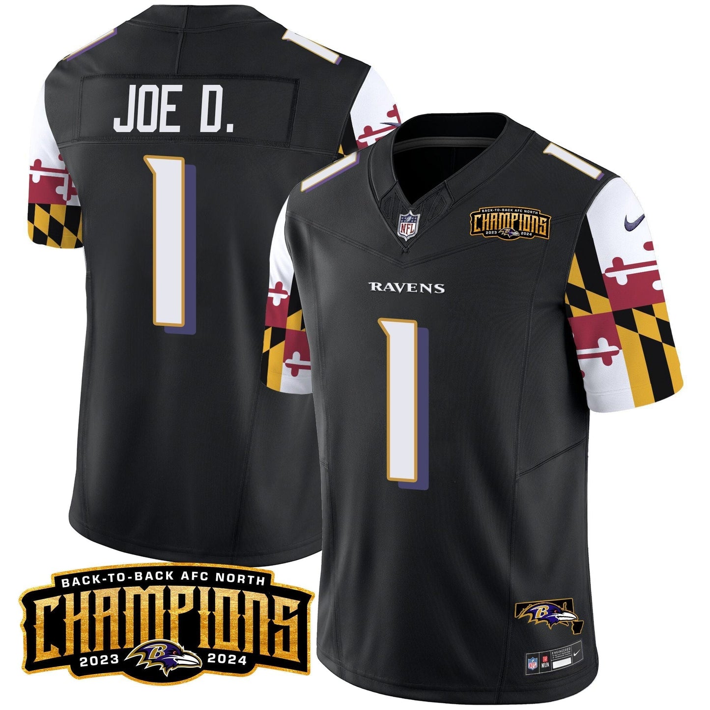 Ravens Maryland Flag Back To Back AFC North Champions Patch Vapor Limited Jersey - All Stitched-DTD