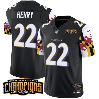 Ravens Maryland Flag Back To Back AFC North Champions Patch Vapor Limited Jersey - All Stitched-DTD