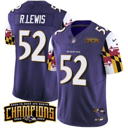 Ravens Maryland Flag Back To Back AFC North Champions Patch Vapor Limited Jersey - All Stitched-DTD