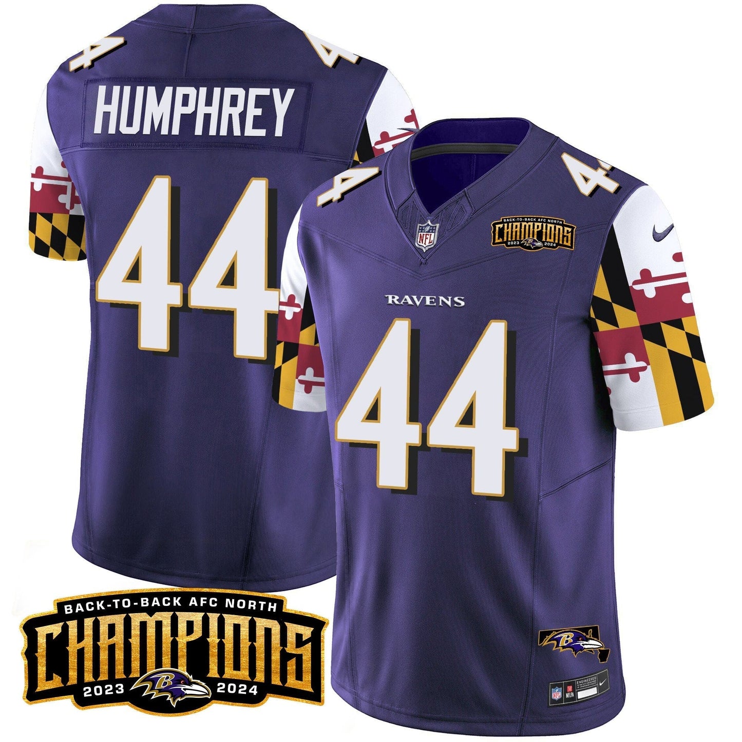 Ravens Maryland Flag Back To Back AFC North Champions Patch Vapor Limited Jersey - All Stitched-DTD