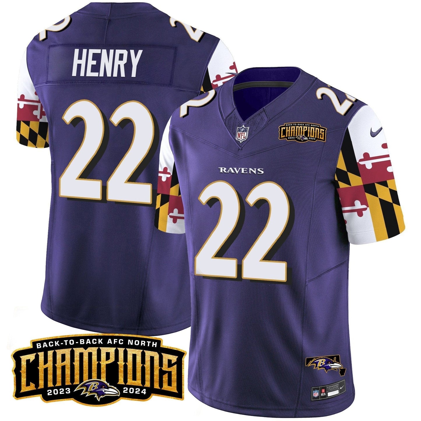 Ravens Maryland Flag Back To Back AFC North Champions Patch Vapor Limited Jersey - All Stitched-DTD