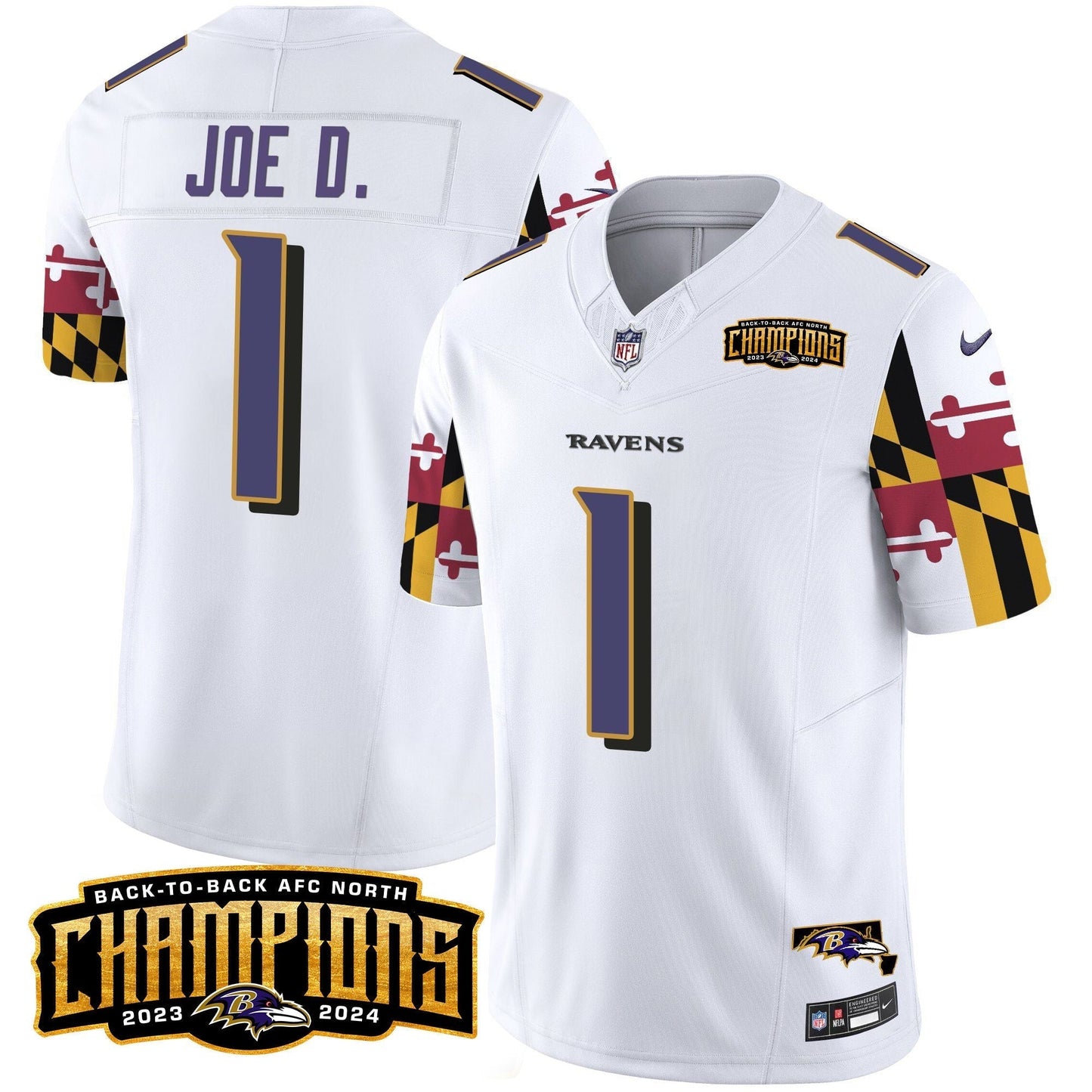 Ravens Maryland Flag Back To Back AFC North Champions Patch Vapor Limited Jersey - All Stitched-DTD