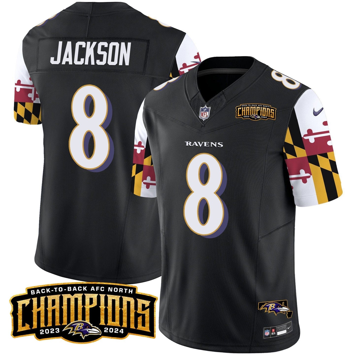 Ravens Maryland Flag Back To Back AFC North Champions Patch Vapor Limited Jersey - All Stitched-DTD