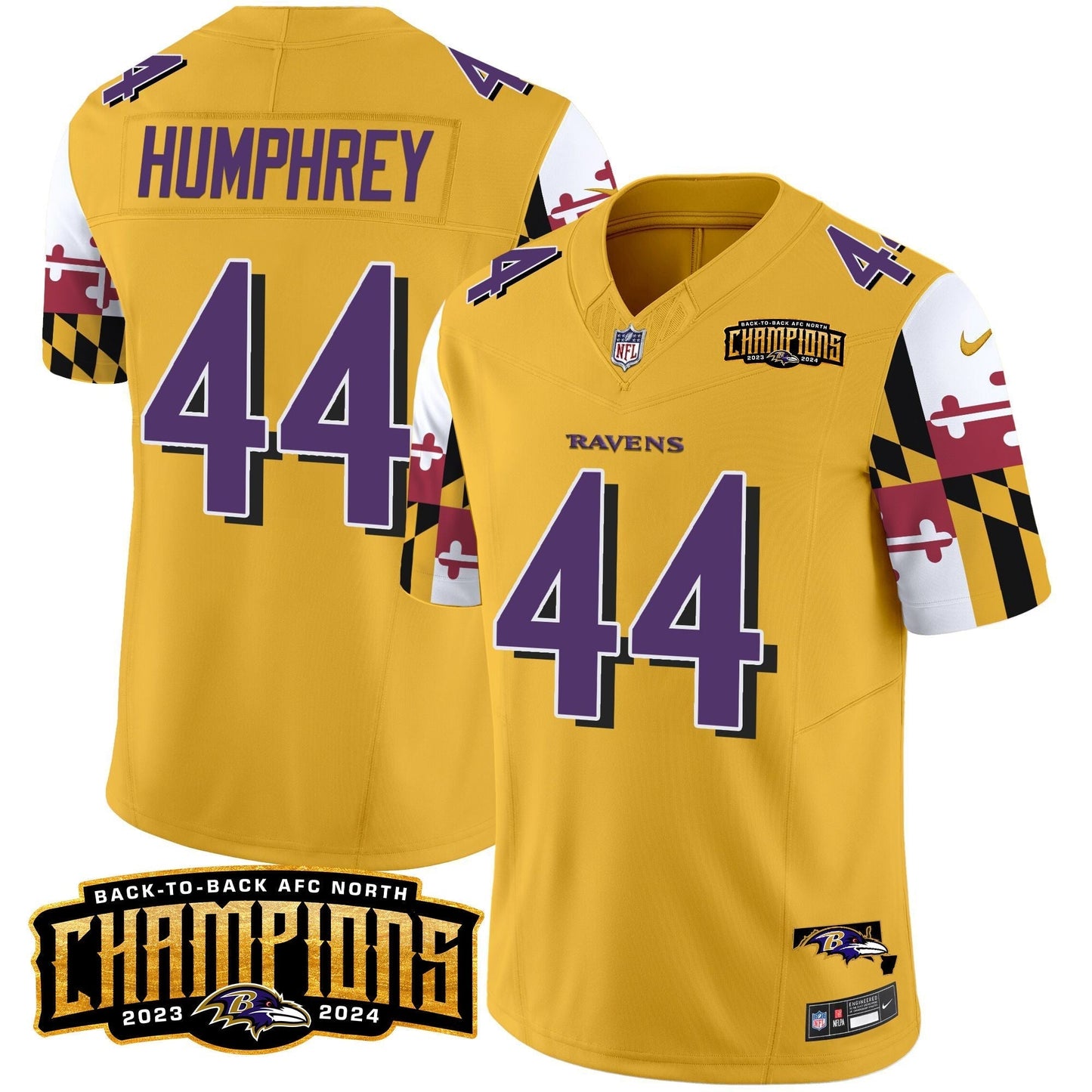 Ravens Maryland Flag Back To Back AFC North Champions Patch Vapor Limited Jersey - All Stitched-DTD