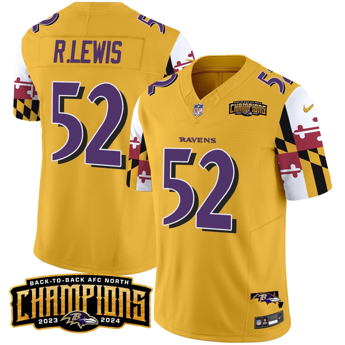 Ravens Maryland Flag Back To Back AFC North Champions Patch Vapor Limited Jersey - All Stitched-DTD