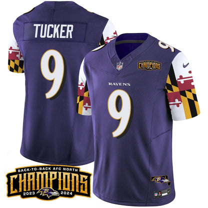 Ravens Maryland Flag Back To Back AFC North Champions Patch Vapor Limited Jersey - All Stitched-DTD