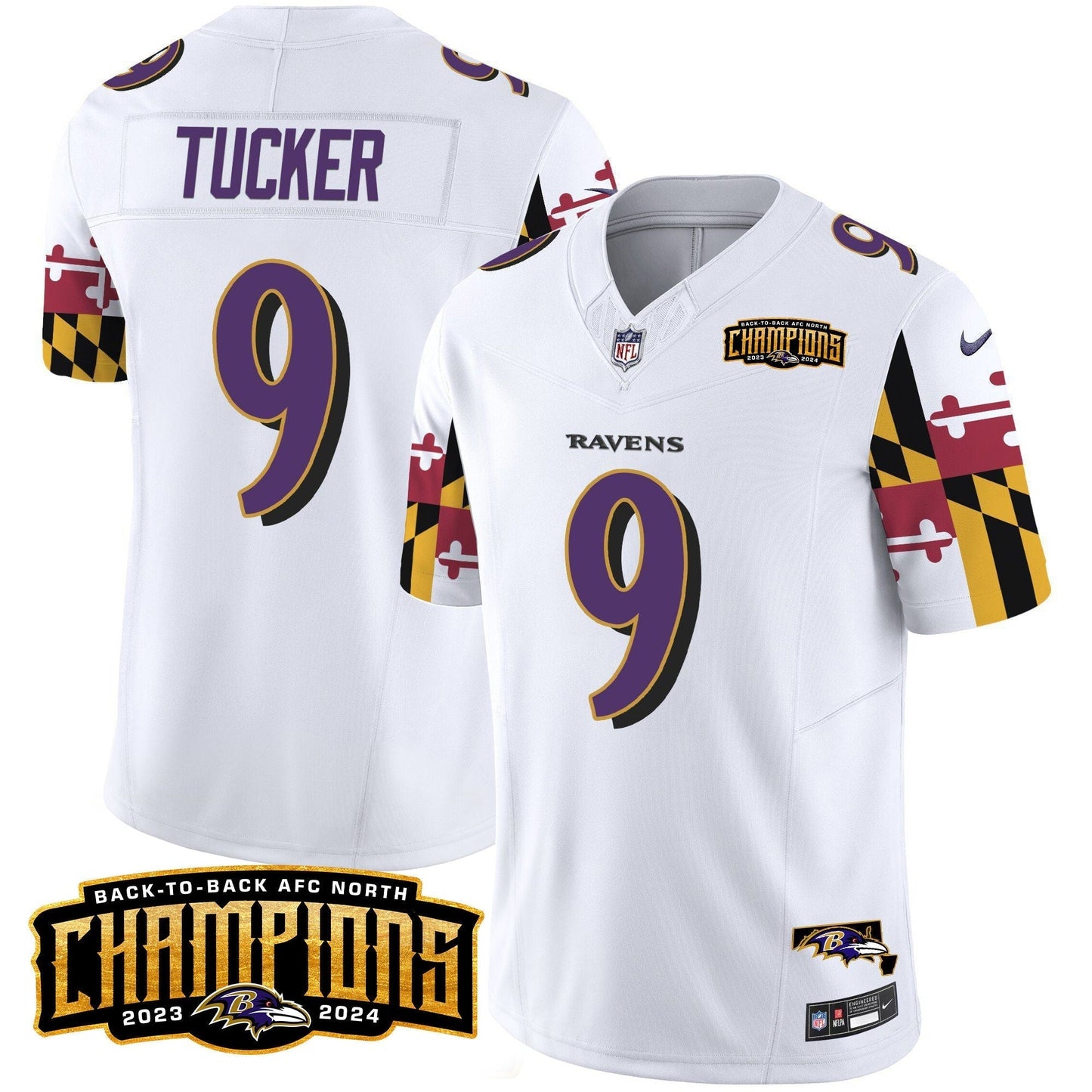 Ravens Maryland Flag Back To Back AFC North Champions Patch Vapor Limited Jersey - All Stitched-DTD