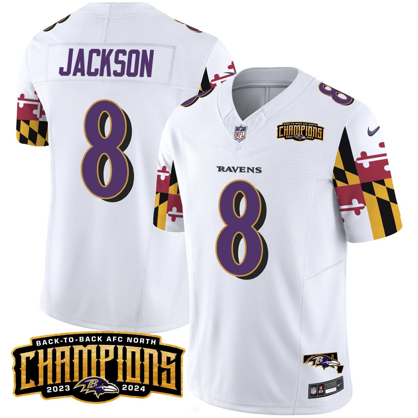 Ravens Maryland Flag Back To Back AFC North Champions Patch Vapor Limited Jersey - All Stitched-DTD