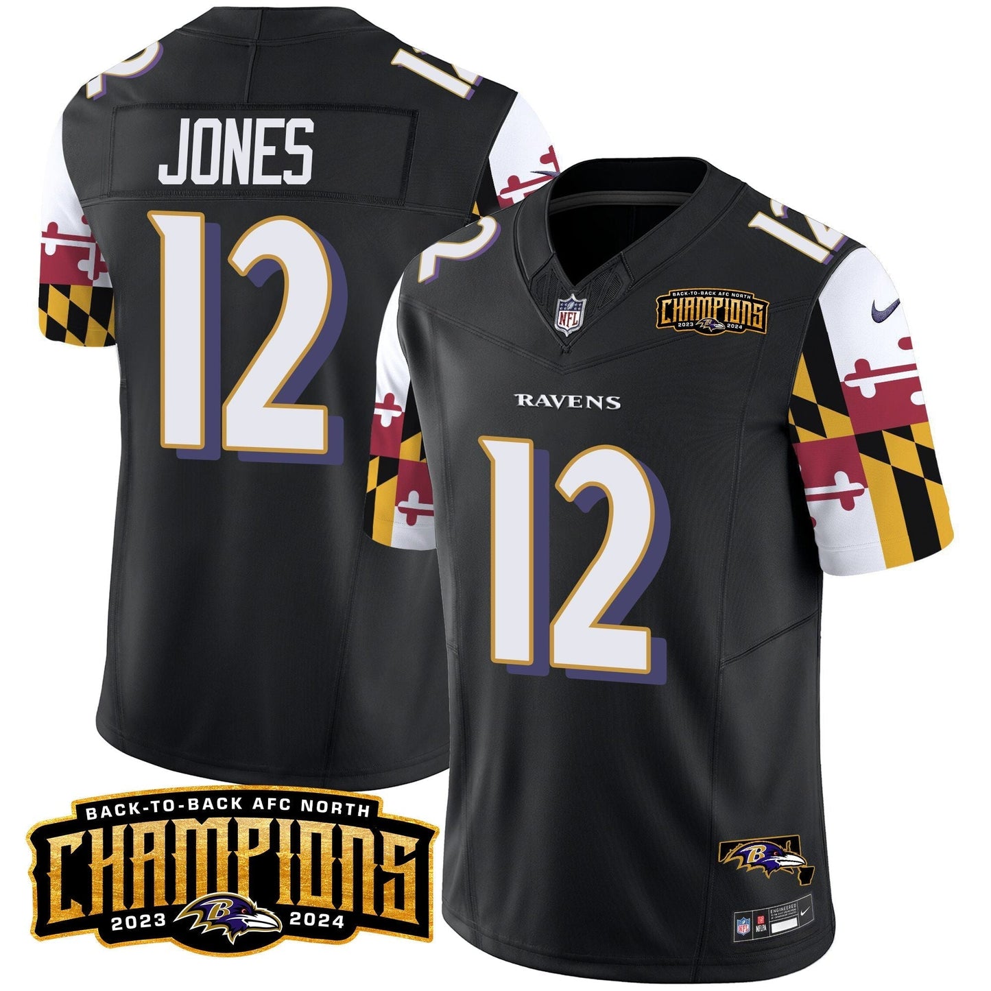 Ravens Maryland Flag Back To Back AFC North Champions Patch Vapor Limited Jersey - All Stitched-DTD