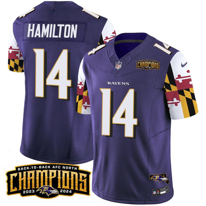 Ravens Maryland Flag Back To Back AFC North Champions Patch Vapor Limited Jersey - All Stitched-DTD