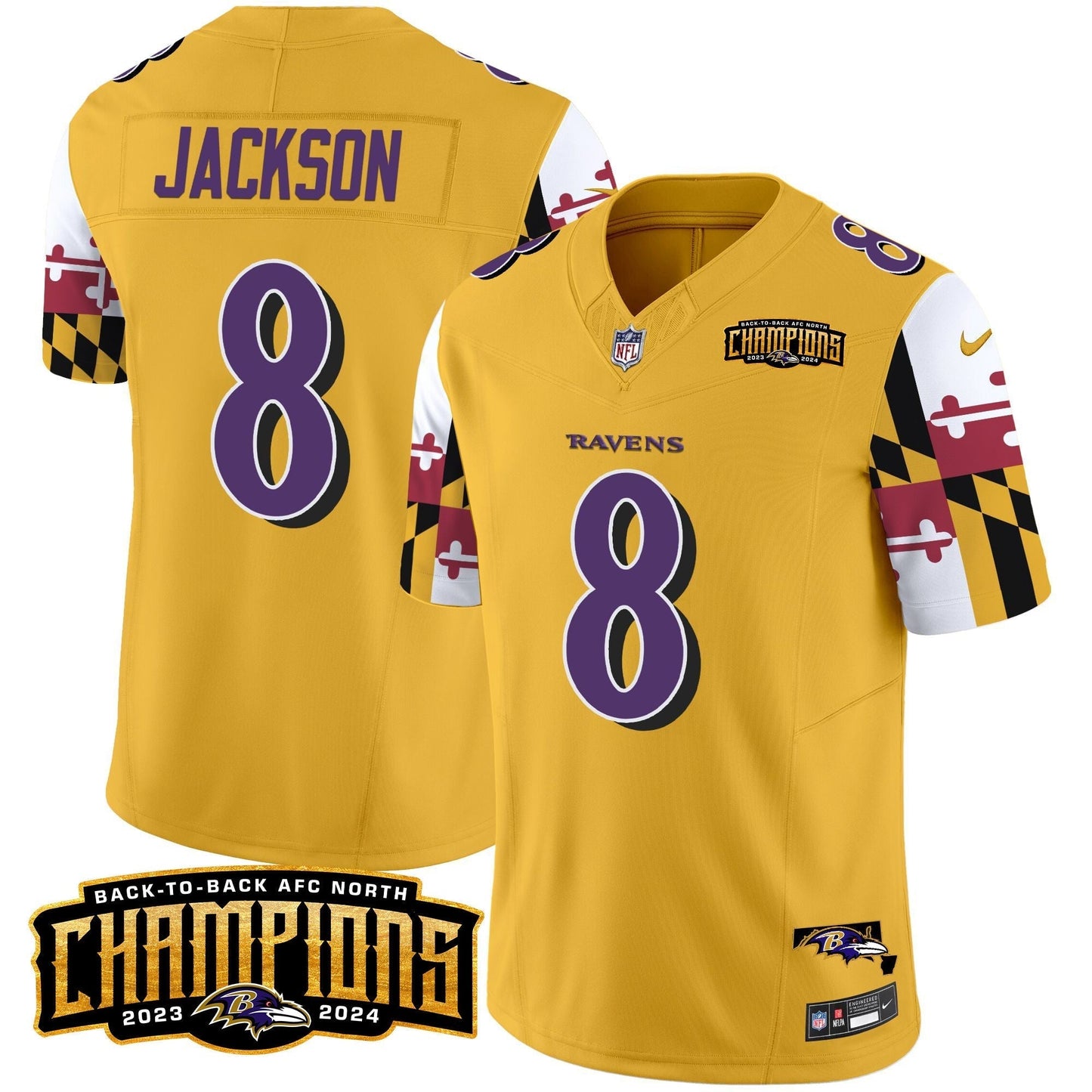 Ravens Maryland Flag Back To Back AFC North Champions Patch Vapor Limited Jersey - All Stitched-DTD