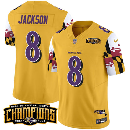 Ravens Maryland Flag Back To Back AFC North Champions Patch Vapor Limited Jersey - All Stitched-DTD