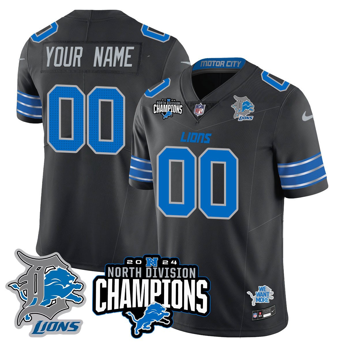 Custom Gender/Name DET 2024 NFC North Champions Gold Jersey N2 - All Stitched-DTD