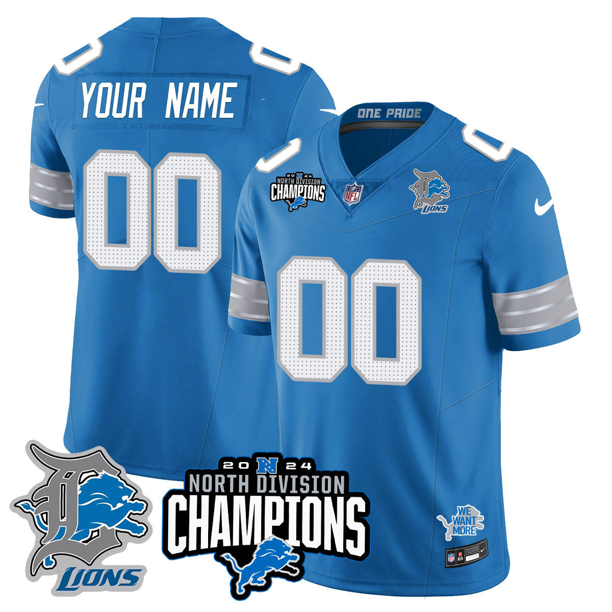 Custom Gender/Name DET 2024 NFC North Champions Gold Jersey N2 - All Stitched-DTD