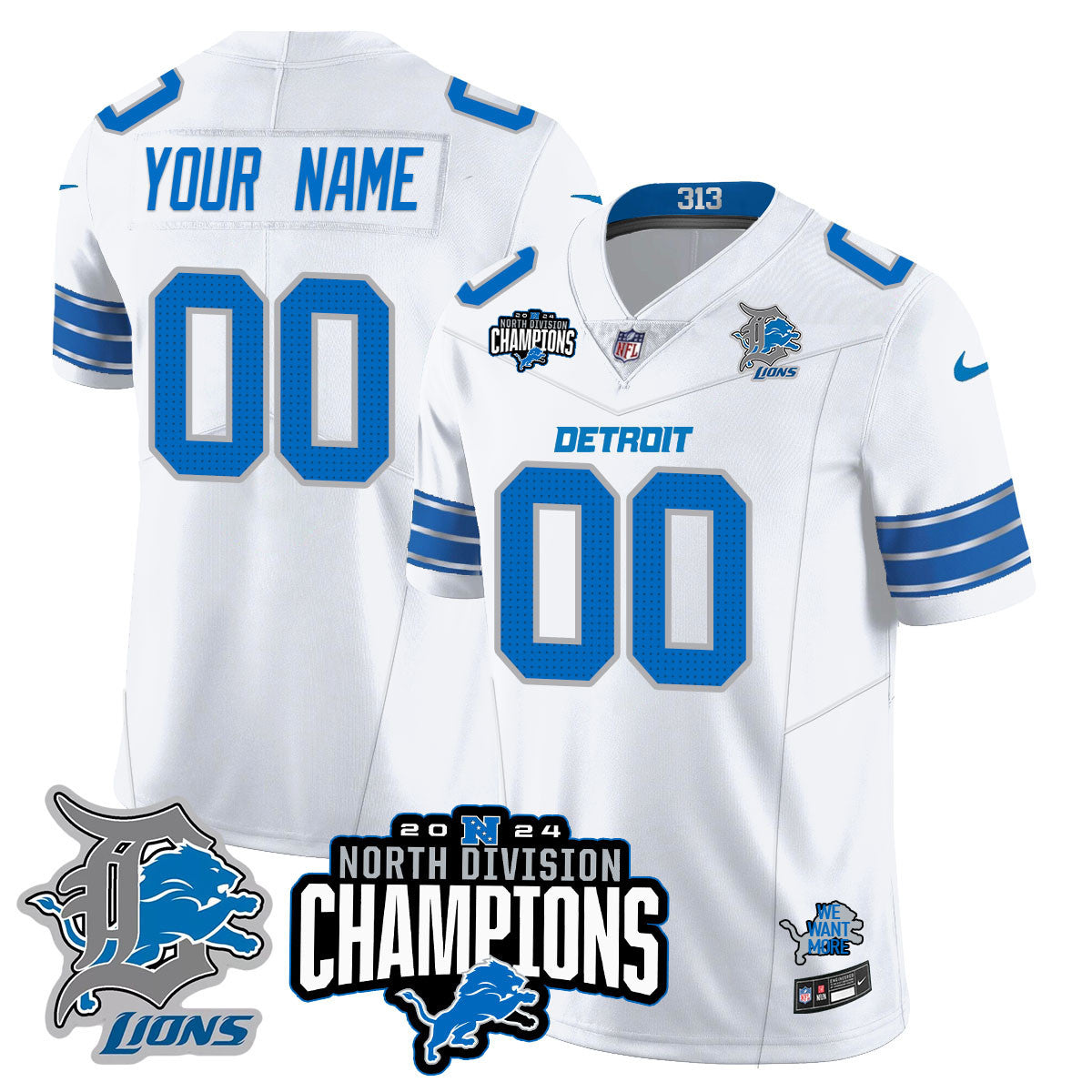 Custom Gender/Name DET 2024 NFC North Champions Gold Jersey N2 - All Stitched-DTD