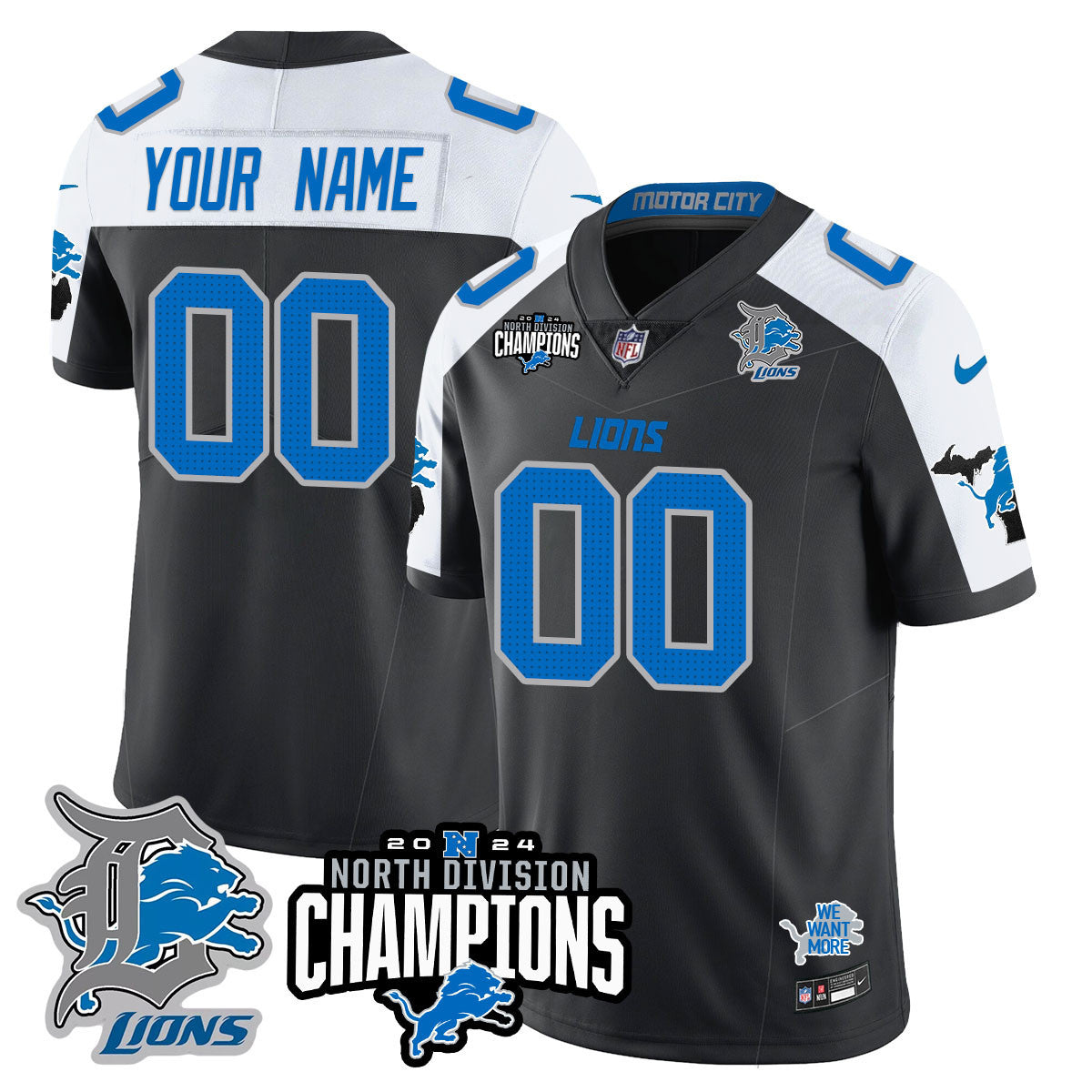 Custom Gender/Name DET 2024 NFC North Champions Gold Jersey N2 - All Stitched-DTD