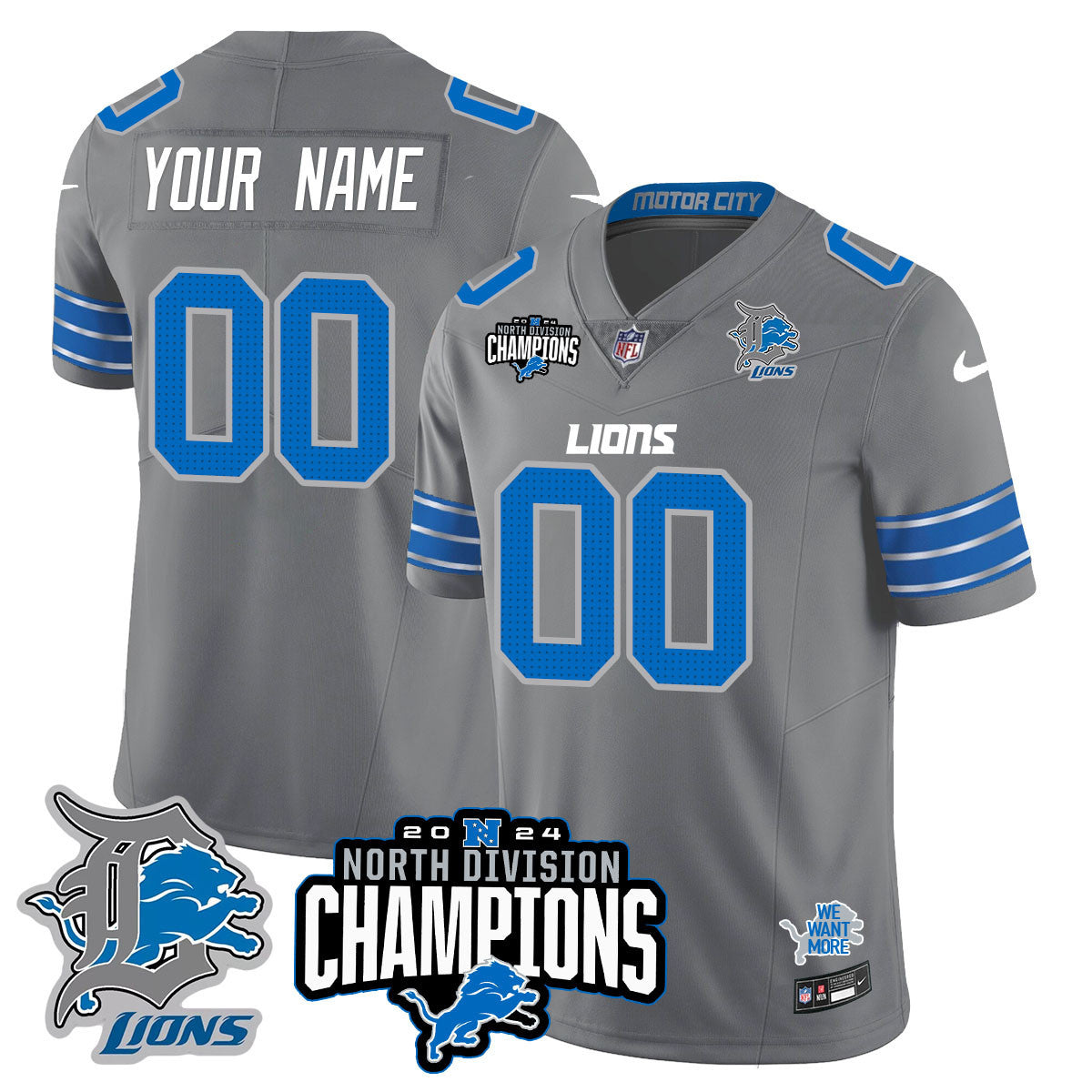 Custom Gender/Name DET 2024 NFC North Champions Gold Jersey N2 - All Stitched-DTD