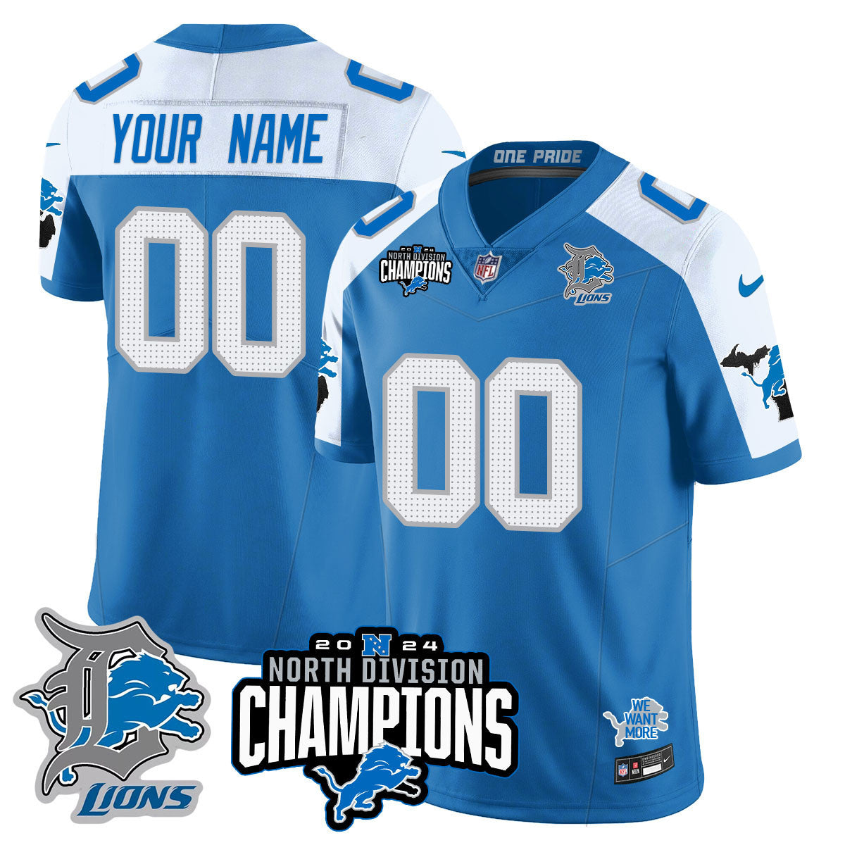 Custom Gender/Name DET 2024 NFC North Champions Gold Jersey N2 - All Stitched-DTD