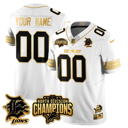 Custom Gender/Name DET 2024 NFC North Champions Gold Jersey N2 - All Stitched-DTD
