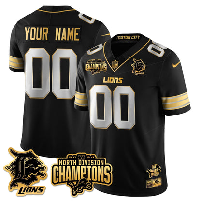 Custom Gender/Name DET 2024 NFC North Champions Gold Jersey N2 - All Stitched-DTD