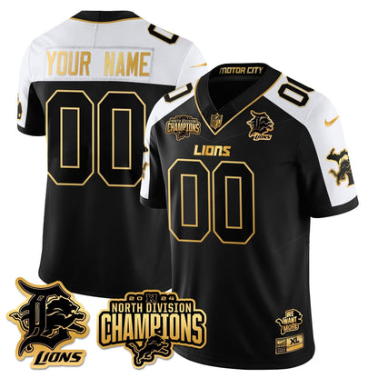 Custom Gender/Name DET 2024 NFC North Champions Gold Jersey N2 - All Stitched-DTD