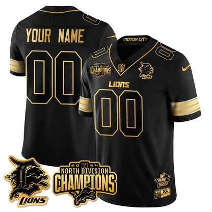 Custom Gender/Name DET 2024 NFC North Champions Gold Jersey N2 - All Stitched-DTD