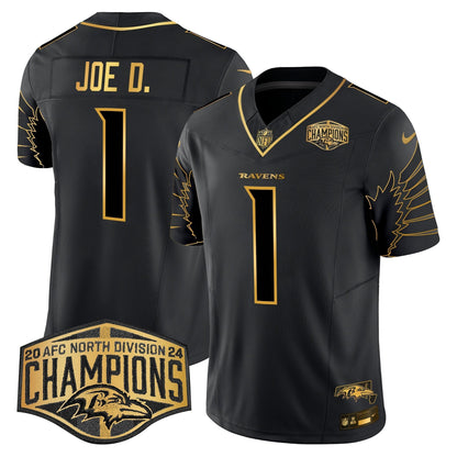 Ravens Maryland 2024 AFC North Division Champions Patch Gold Vapor Limited Jersey - All Stitched-DTD