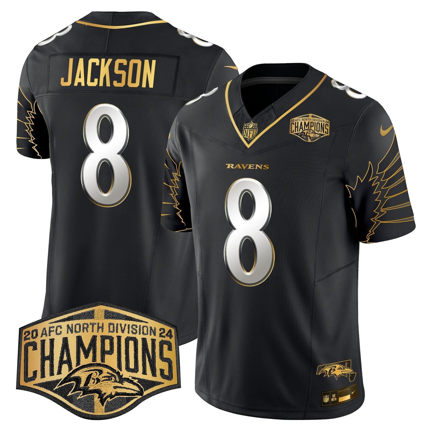 Ravens Maryland 2024 AFC North Division Champions Patch Gold Vapor Limited Jersey - All Stitched-DTD