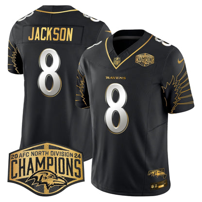 Ravens Maryland 2024 AFC North Division Champions Patch Gold Vapor Limited Jersey - All Stitched-DTD