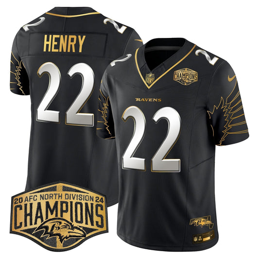Ravens Maryland 2024 AFC North Division Champions Patch Gold Vapor Limited Jersey - All Stitched-DTD