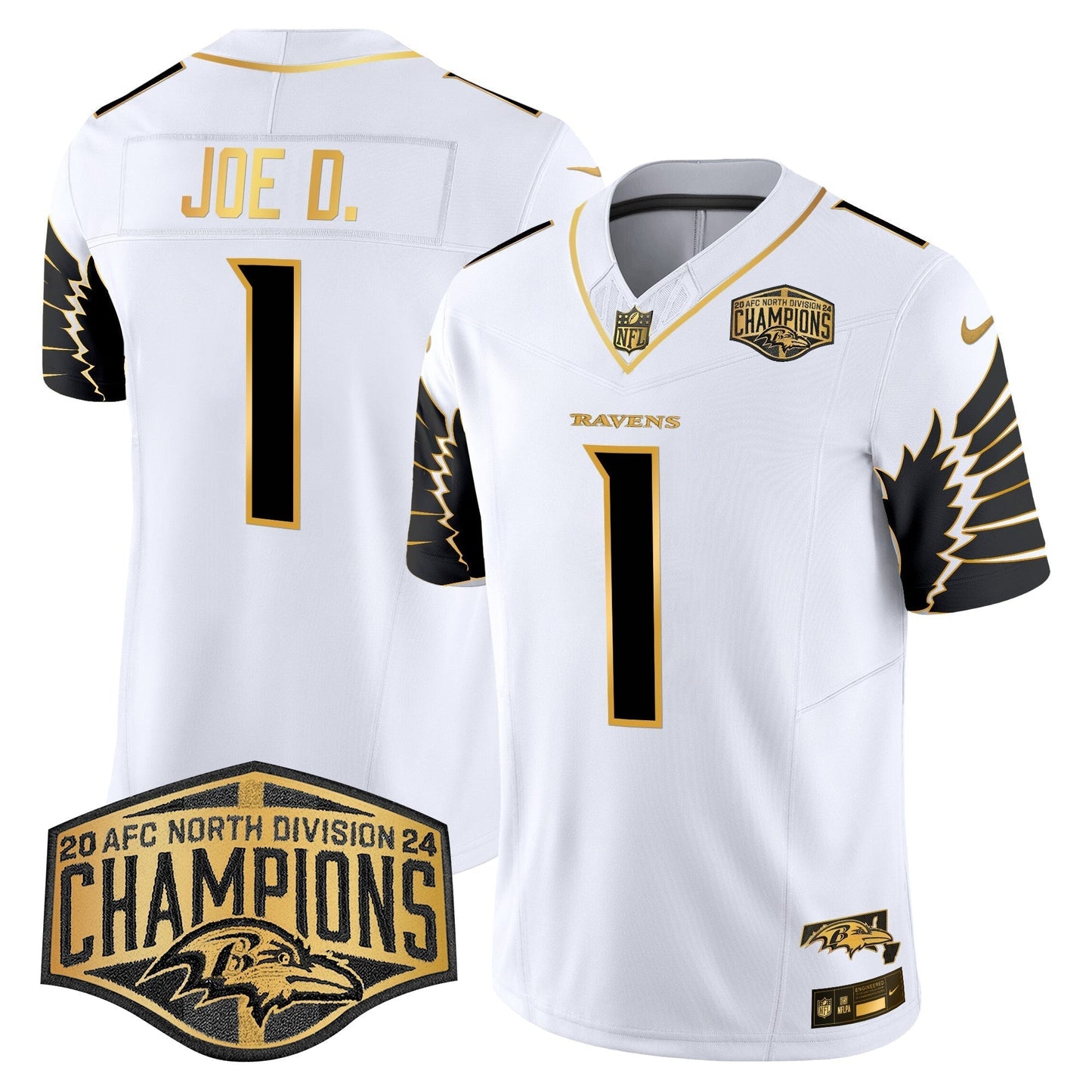Ravens Maryland 2024 AFC North Division Champions Patch Gold Vapor Limited Jersey - All Stitched-DTD