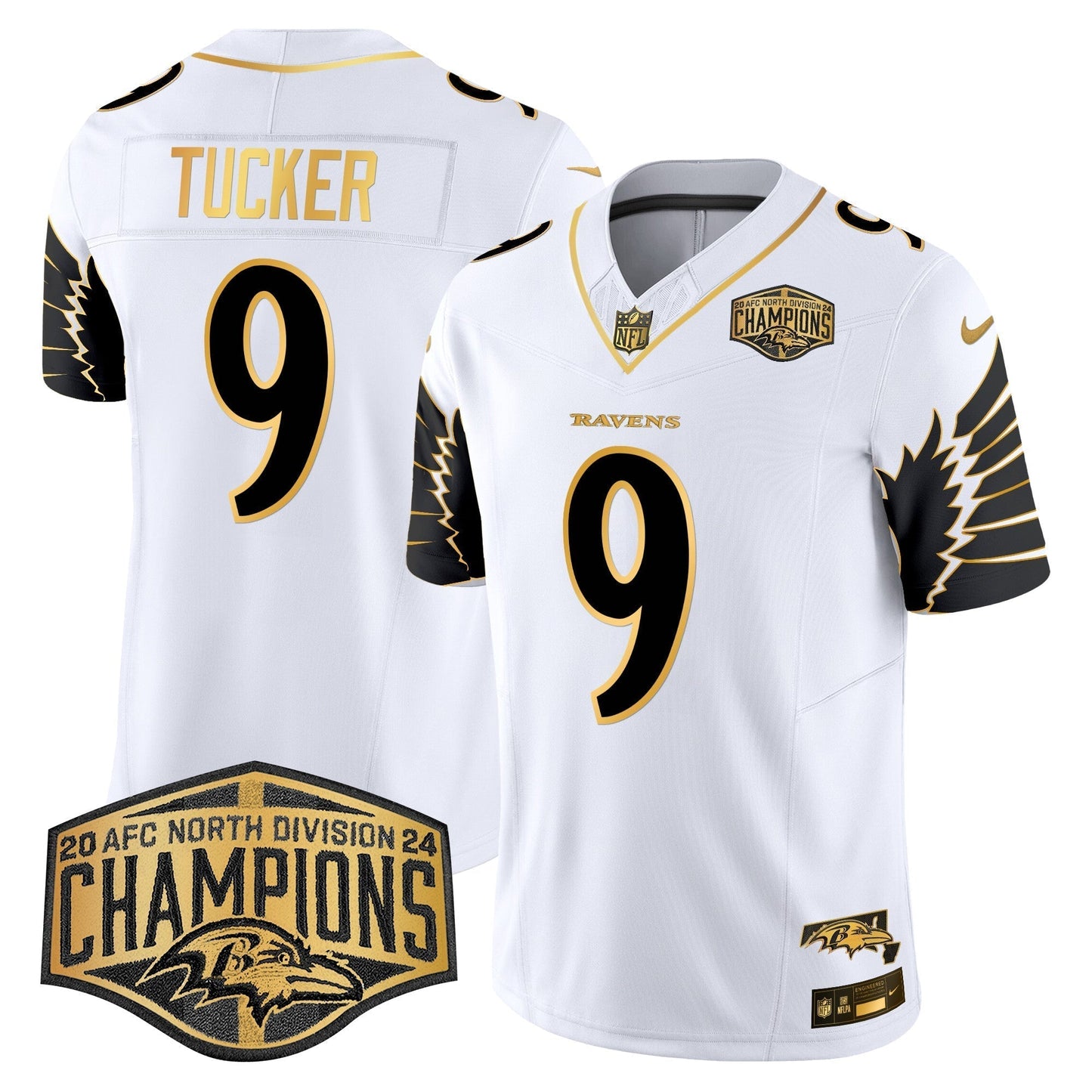 Ravens Maryland 2024 AFC North Division Champions Patch Gold Vapor Limited Jersey - All Stitched-DTD