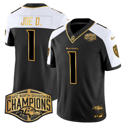 Ravens Maryland 2024 AFC North Division Champions Patch Gold Vapor Limited Jersey - All Stitched-DTD