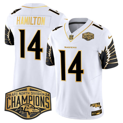 Ravens Maryland 2024 AFC North Division Champions Patch Gold Vapor Limited Jersey - All Stitched-DTD
