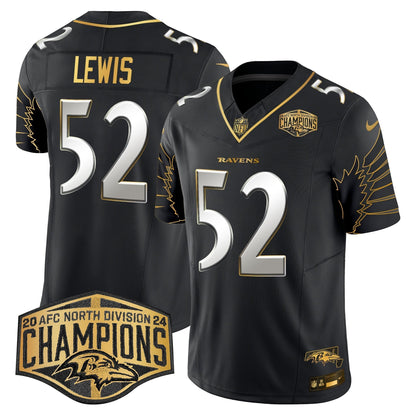 Ravens Maryland 2024 AFC North Division Champions Patch Gold Vapor Limited Jersey - All Stitched-DTD