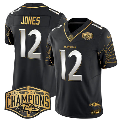 Ravens Maryland 2024 AFC North Division Champions Patch Gold Vapor Limited Jersey - All Stitched-DTD
