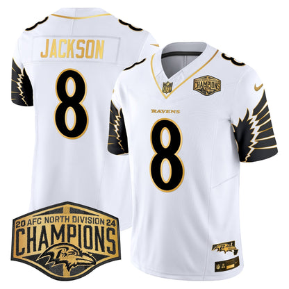 Ravens Maryland 2024 AFC North Division Champions Patch Gold Vapor Limited Jersey - All Stitched-DTD