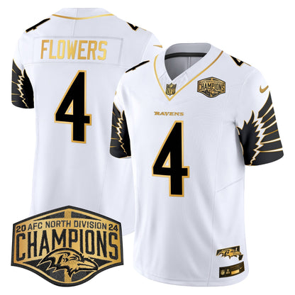 Ravens Maryland 2024 AFC North Division Champions Patch Gold Vapor Limited Jersey - All Stitched-DTD
