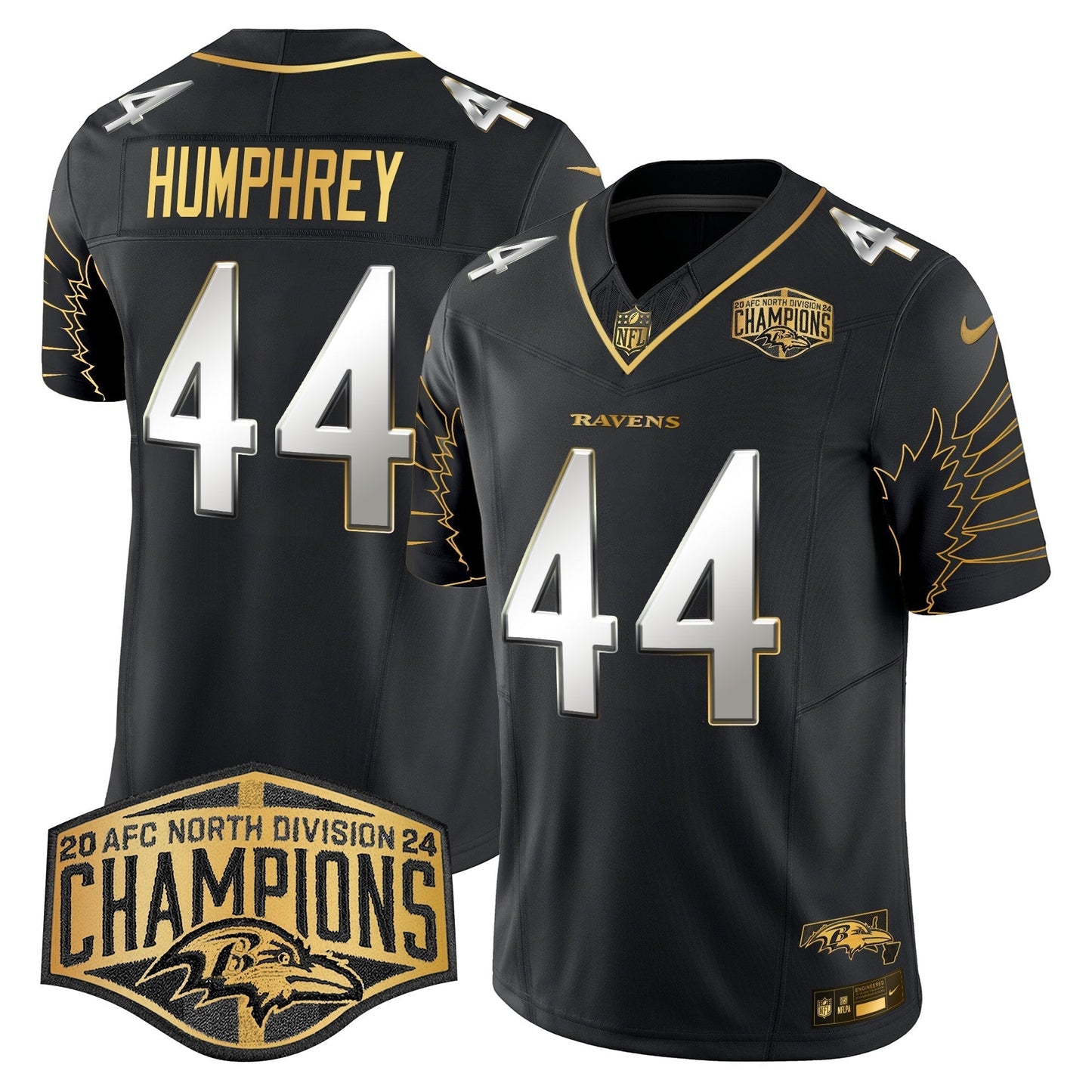 Ravens Maryland 2024 AFC North Division Champions Patch Gold Vapor Limited Jersey - All Stitched-DTD