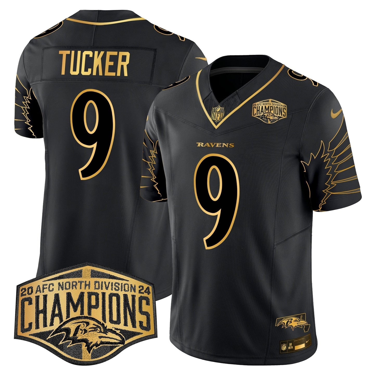 Ravens Maryland 2024 AFC North Division Champions Patch Gold Vapor Limited Jersey - All Stitched-DTD