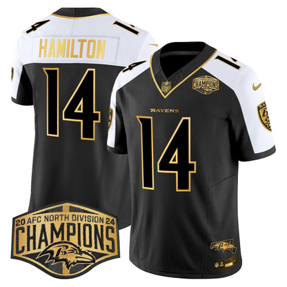 Ravens Maryland 2024 AFC North Division Champions Patch Gold Vapor Limited Jersey - All Stitched-DTD